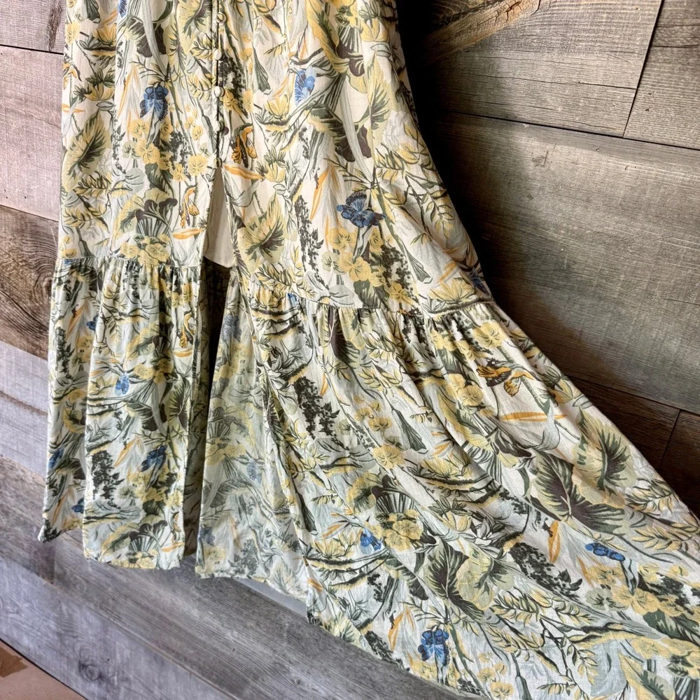 Abercrombie & Fitch Linen Blend Floral Butterfly Button Front Maxi Dress XL Boho